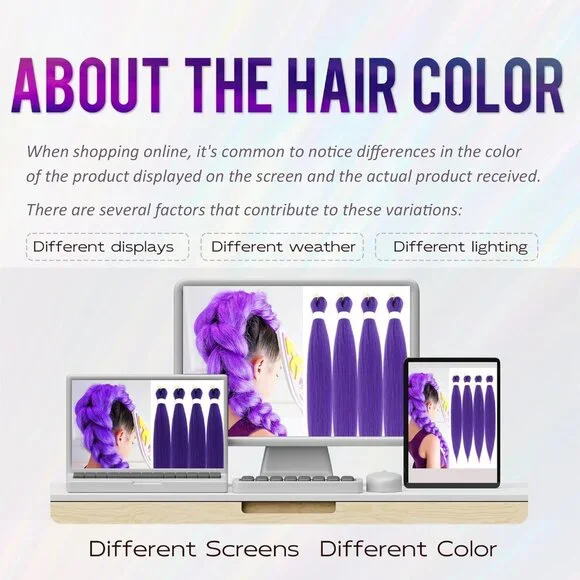 Zavide 30 Inch Purple Pre-Stretched Braiding Hair 4 Pack Extensions No Tangle - Picture 4 of 4